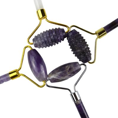 顔マッサージ機器 2024 アメチスト 顔玉 ローラー 100% 天然水晶 マッサージ 皮膚 目 首 美容 ツール