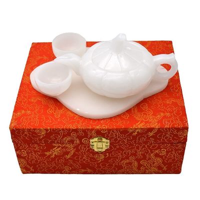 高級家庭装飾のための中国様式で磨いた白玉茶頂彫刻工芸品