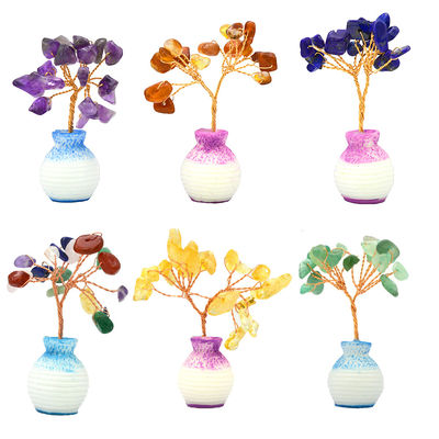 色彩豊かな宝石チップ 銅線付き 幸運の木 チャクラ 癒しの石 家庭の飾り付けや飾り付けを向上させる