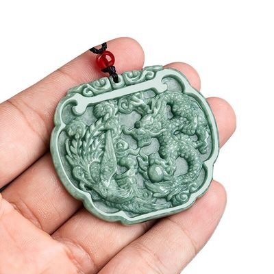 恋愛テーマ 天然玉石ネックレス ペンダント フェンシュアイスタイル 吉祥の龍とフェニックス
