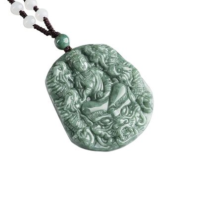 彫刻された天然玉 9 ドラゴン グアン・イイン ペンダント ネックレス 宝石コレクションにユニークな追加