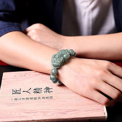 彫り玉石 ブレスレット オイルグリーン ピクシウ 男女 魅力 ブレスレット アクセサリー 誕生日 プレゼント 指輪 13mm 数珠 直径