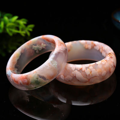 宝石飾り 天然サクラアガート ジャードブレスレット カルセドン クリスタルアイス ブラッセルを通して 女性 52-56mm