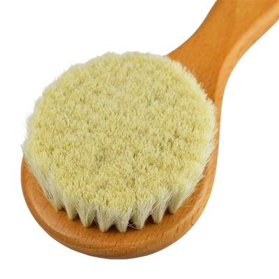 天然の柔らかいブーストル ウールドライブラシ 木製のハンドル ベビーヘアブラシ カスタムLOGO 顔や身体の浄化 皮膚マッサージ用の浴具