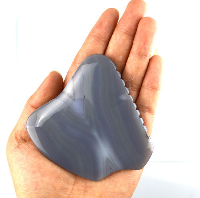 カスタム マッサージ スクラッピング 治療 ツール 83g グレー ストライプ アゲート 玉 Gua Sha 石 顔と身体