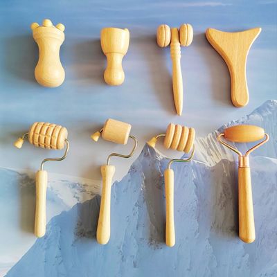 カスタマイズされたロゴ 提供d ビーチ 顔 ミニ彫刻 ツール 木製 顔療法 マッサージ ローラー セット 木製 顔療法 キット