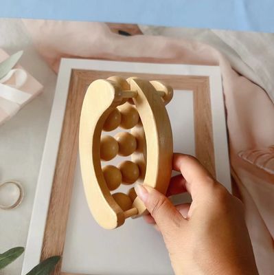 ブラウン 木製 トータルボディマッサージ器 背中 首 足 腕 オーダーメイド ロゴ 対応 リラックス マッサージボール ロール ハンドヘルド
