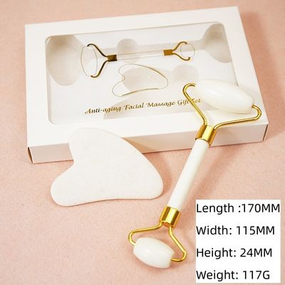 パーソナライズド ロゴ 入手可能 白玉のローラーと 顔のマッサージのためのグアシャセット 肉体の筋肉のためのプレゼントボックス