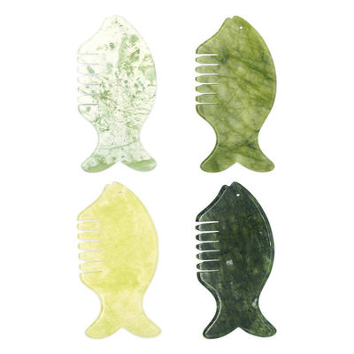 2024 魚の形 天然のXiuyan Jade Gua Sha スカルプ マッサージ カムヘッド Guasha マッサージ機 黄色の頭 マッサージ機器