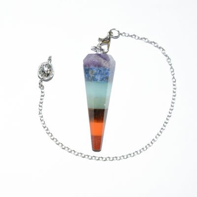 円形部分 天然水晶7つのチャクラ 癒しの精神 エネルギー 振り子 六角ピラミッド ネックレス