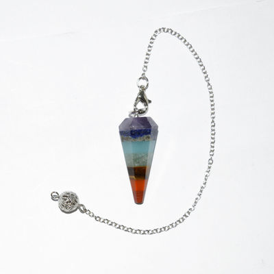 円形部分 天然水晶7つのチャクラ 癒しの精神 エネルギー 振り子 六角ピラミッド ネックレス