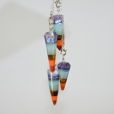 円形部分 天然水晶7つのチャクラ 癒しの精神 エネルギー 振り子 六角ピラミッド ネックレス