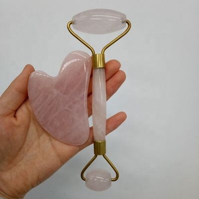 自然ケア 顔皮膚マッサージ用の玉石ロールセット グア・シャツール リラックス アンチエイジング むくみ対策 ローズクォーツ