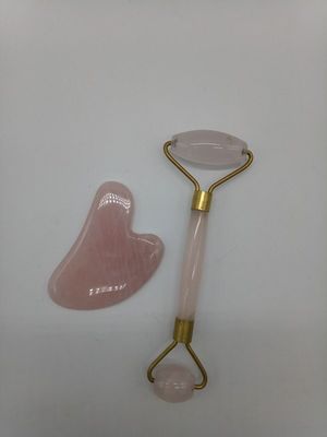 自然ケア 顔皮膚マッサージ用の玉石ロールセット グア・シャツール リラックス アンチエイジング むくみ対策 ローズクォーツ