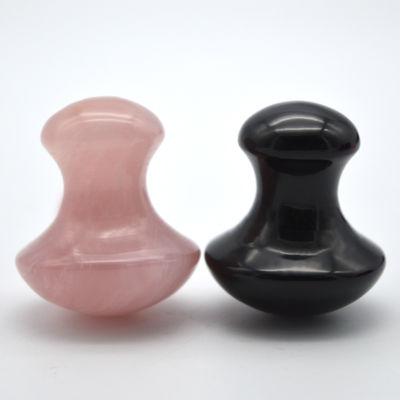 天然宝石マッサージキット 35*40mm 手作りローズクォーツとブラックオブシディアン キノコ形石