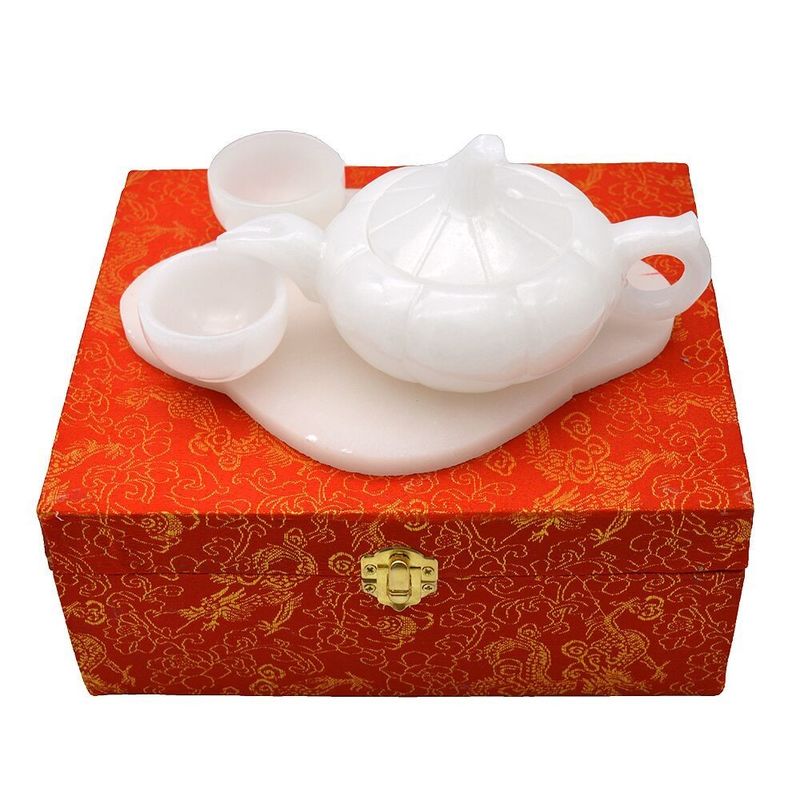 高級家庭装飾のための中国様式で磨いた白玉茶頂彫刻工芸品