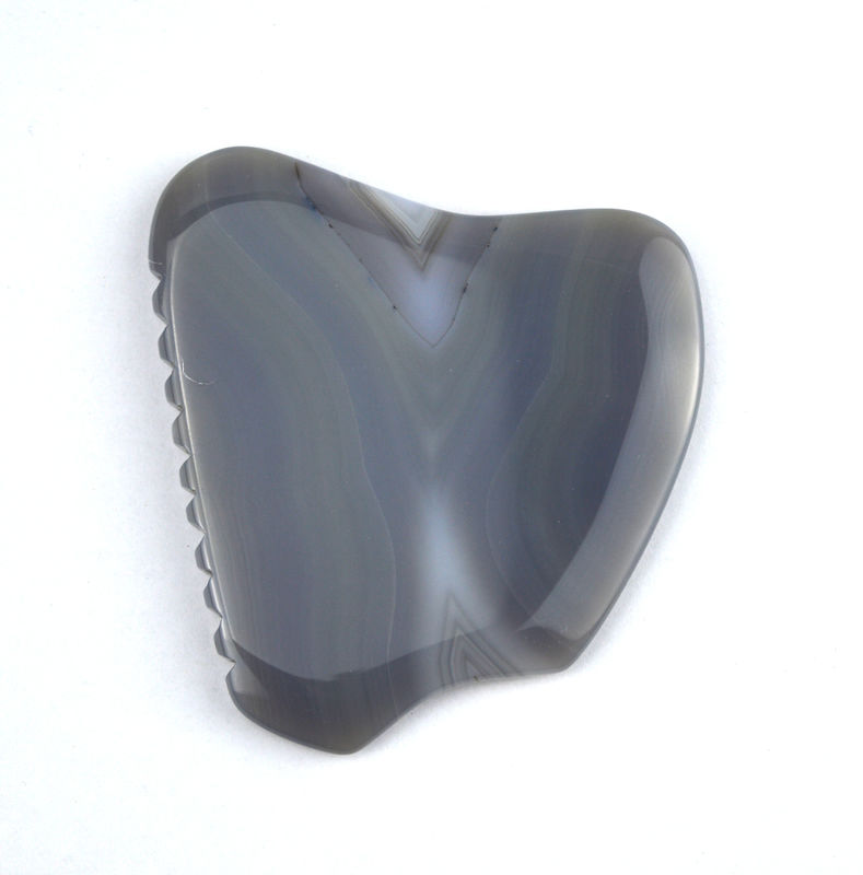 カスタム マッサージ スクラッピング 治療 ツール 83g グレー ストライプ アゲート 玉 Gua Sha 石 顔と身体