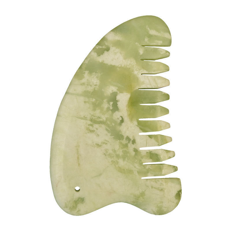 頭部マッサージ器具 天然Xiuyan Jade Gua Sha アキュポイント マッサージ ヘアコンブ スカルプ マッサージ器 筋肉マッサージ機能
