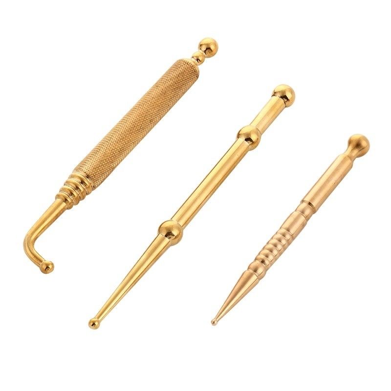 マッサージ ツール 金/銀 双頭ペン 銅 耳と体点 探査器 アキュポイント 青銅 検索 顔反射学ペン