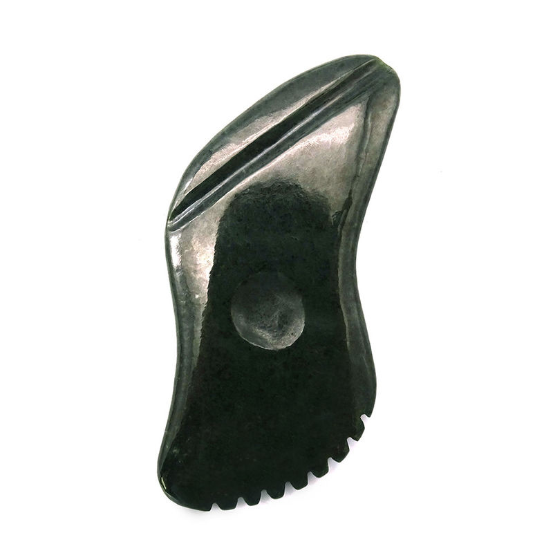 天然濃緑色ネフライト 玉 Gua Sha 体マッサージツール 全身を tradicional scraping 11.8cm*6cm*0.9cm